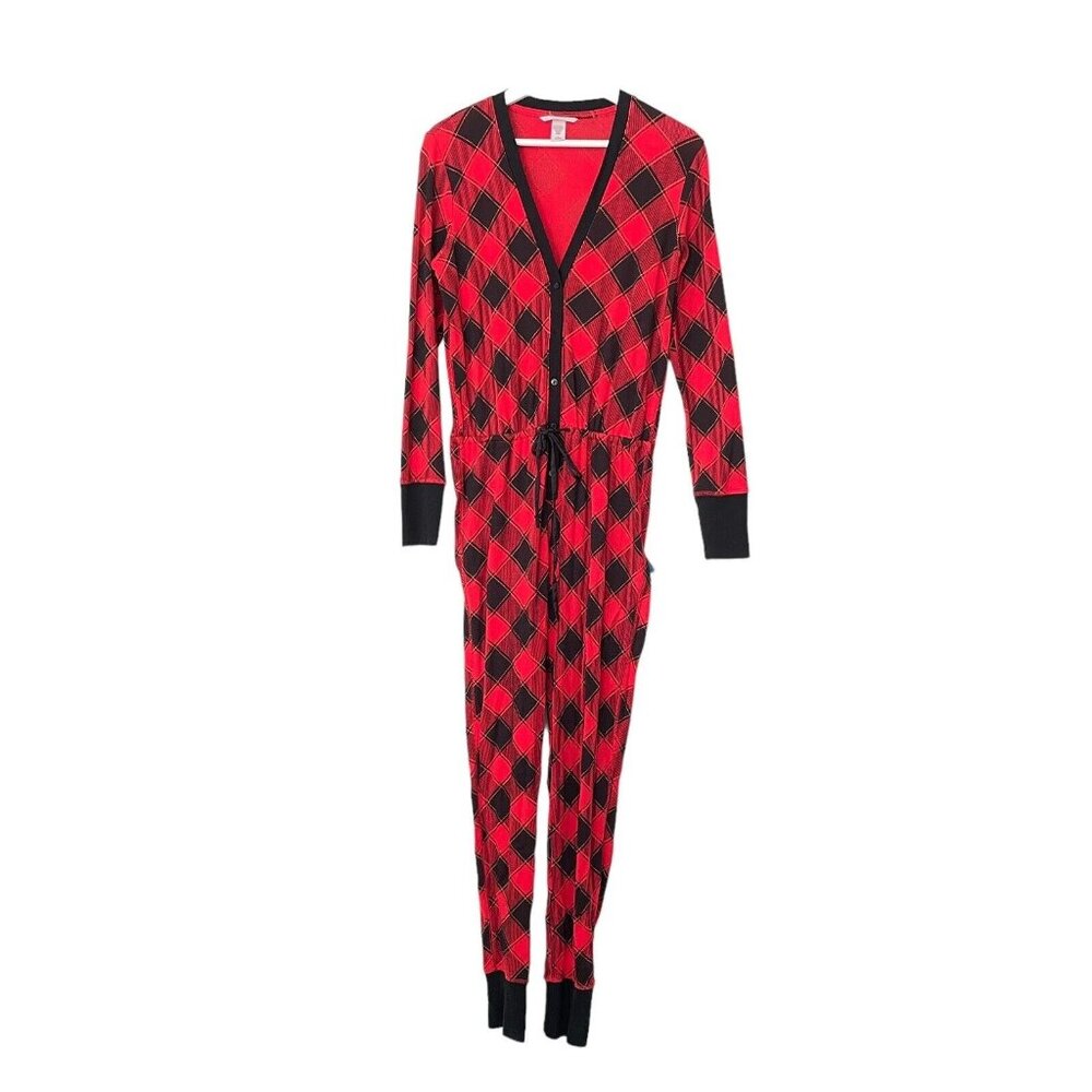 Victoria's Secret One Piece Red Plaid Union Suit Sleepwear Women's Size M